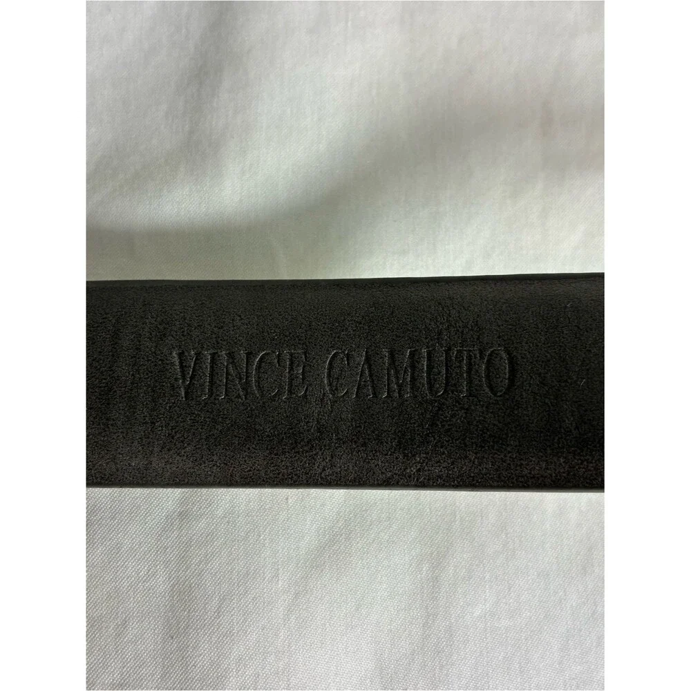 Womens belt Vince Camuto 40” long gray leather silver buckle plus triple ring